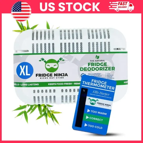 Refrigerator Deodorizer Odor Eliminator, Fridge Smell Eliminator Box, Freezer Deodorizer & Freshener, Activated Bamboo Charcoal Air Purifier, Better Than Baking Soda, Long Lasting Fridge Odor Absorber for Kitchen, Cooler, Lunch Box Freshness
