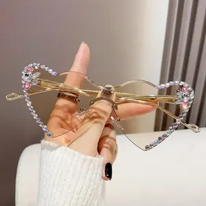 2026 New Unisex Heart-Shaped Glasses – Pink-Tinted UV400 Sparkling Lightweight for Outdoor Photography, TikTokShopBlackFriday Deal