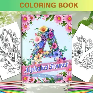 1PCS Alphabet Flower Coloring book, 26 Alphabet Relieve Stress Kill Time Graffiti Painting Drawing Art Coloring Page, Gift For Birthday Party, Coloring Pages For Adults And Teens  (upgraded version, 10.83X7.87 inches )
