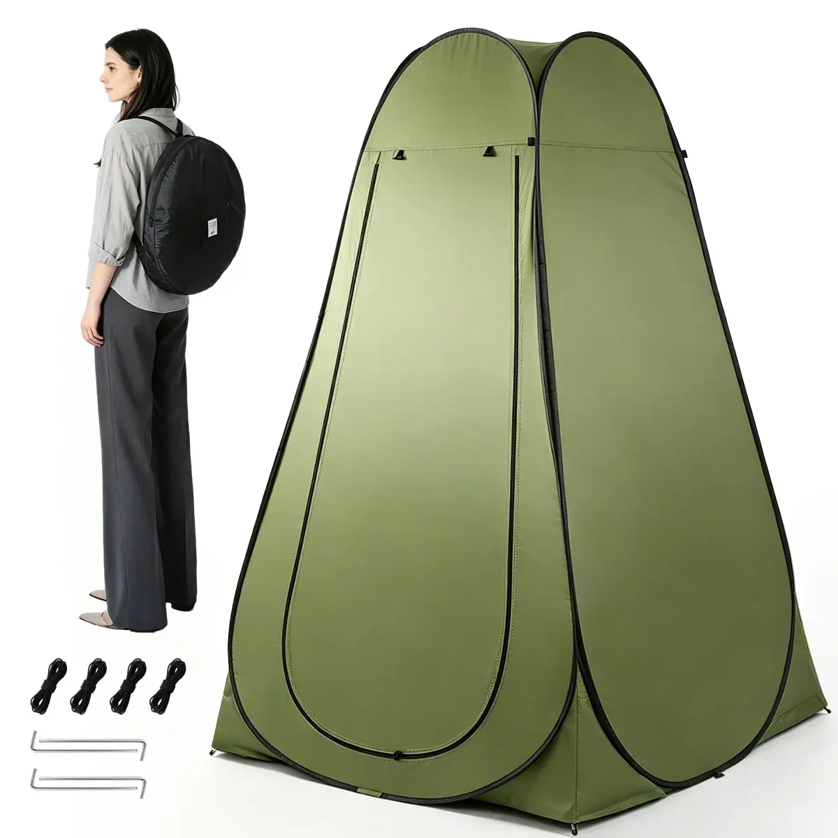 Pop Up Privacy Shower Tent, 6.3ft Tall Portable Shelter with Silver Coating, Water-Resistant Tents for Camping, Beach, Road Trips, Fishing, Polyester, Outdoor