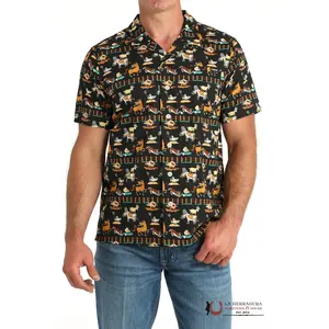 CINCH MEN'S FUNNY FARM CAMP SHIRT - BLACK MTW1401051