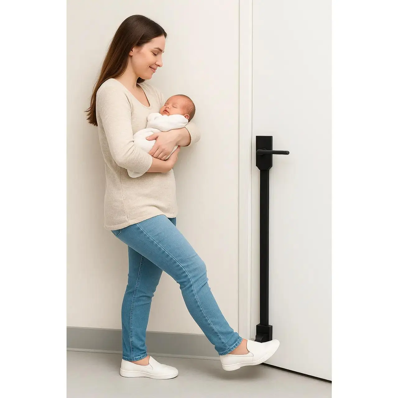 1Step Foot-Operated Door Opener for Latched Doors, Hands-Free, Convenient, Lockable Door Handle (1-Sided & 2-Sided)