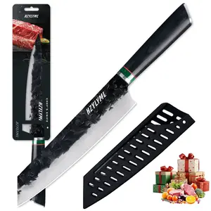 【HZYLYML】Forged Midnight Chef Knife  Hand-Forged Hammered Professional Gyuto Knife, High-Hardness Sharp Cooking Knife - Made of Stainless Steel with Hand-Hammered Patterns, Suitable for Cutting Meat, Chopping, Dicing and Slicing Vegetables