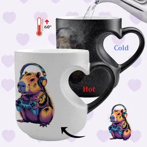 Capybara & Game Console-Themed 11oz Color Changing Mug, Beverage Mug - Retro Gaming Design with Controllers, Color-Changing Starry Night Ceramic Mug, Hand Wash Only, Reusable, Perfect for Coffee, Tea, or as a Thoughtful Gift for Game Lovers, Drinkware