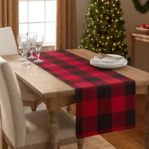 Red Buffalo Check Plaid Cotton Christmas Table Runner