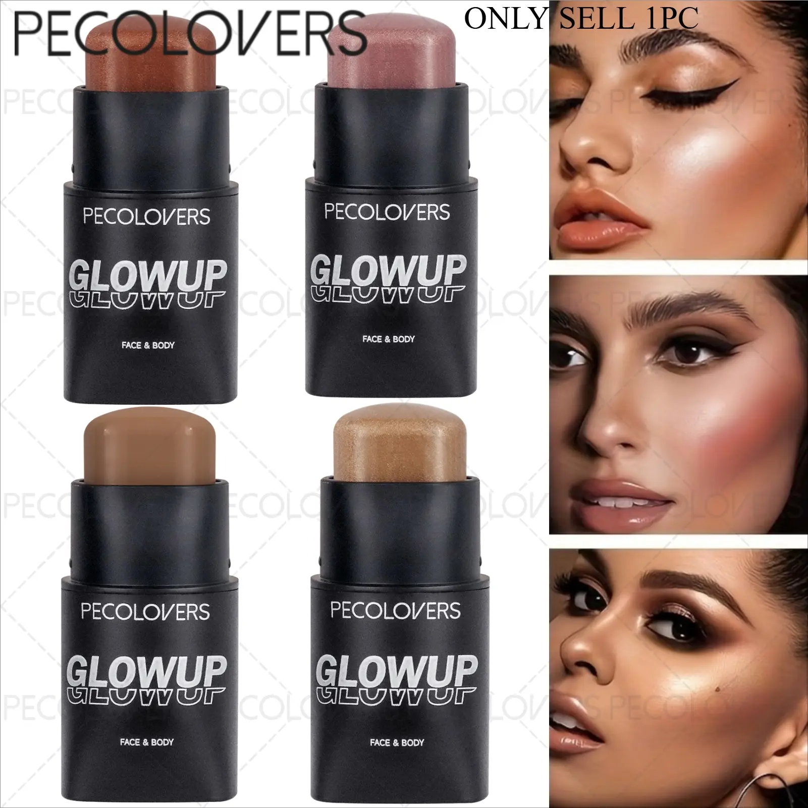 1 Pc High-Gloss Bronzer Stick, All-In-One Face Color, Long-Lasting Shimmer Makeup For Daily Use And Party Events, Glow Pink And Golden Brown And Cream Nude, Face Makeup Tool