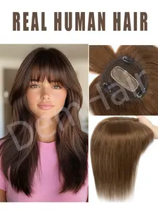 Hair Toppers for Women Real Human Hair Clip in Bangs thicken HairToppers Wig With Bangs Natural Skin Scalp Thinning or Loss Top HairPieces Wiglets wig 360° 3D Topper Updated Base With ThinningHair Cover Gray Roots Add Volume Brown Balck Blonde