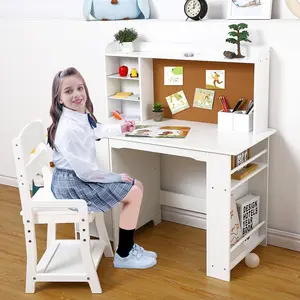 1 MDF Children's Writing Desk and Chair Set, White Tables Mini Furniture Storage