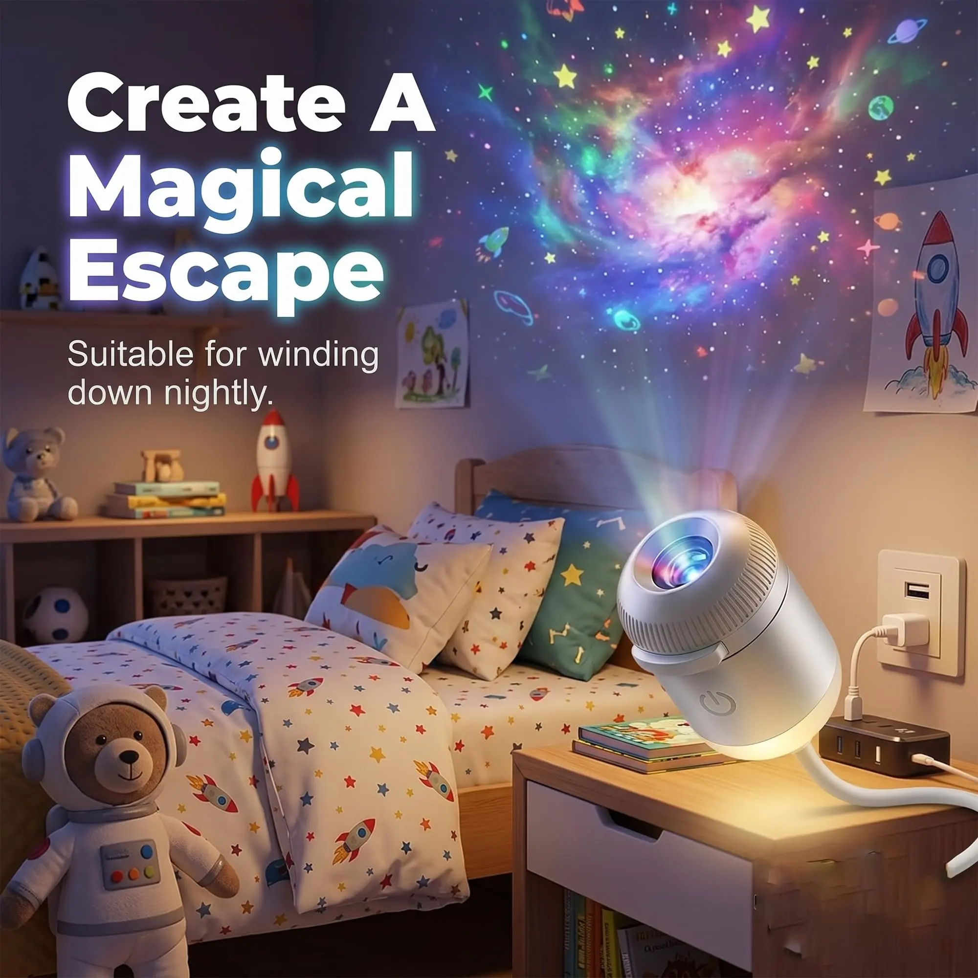 2-in-1 USB Powered Star Projector Night Light, Adjustable Brightness Mini LED Starry Sky Lamp for Bedroom Ceiling Wall Decor (Home & Festive Decor Supplies)