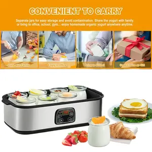 Automatic Yogurt Maker with LCD Display Digital Machine 8 Glass Jars (48oz Total, 6oz Each), Constant Temperature Control, Stainless Steel Design for Home Use, Adjustable