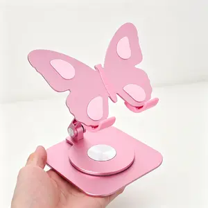 Butterfly Design Aluminium Metal Stand - Alloy Desktop Device Holder with Full Rotation, Retractable, Lightweight Features, Universal for Smartphones, Tech Accessory for Leisure Use, Elegant Home Decor Gift for Ladies