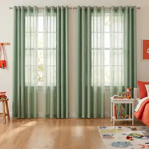 Cozy Curtain 8pcs 34x95 inch Grommet Top Curtain Set, Combo of 4 Two-tone Cationic Curtains and 4 Bamboo Gauze Yarn Curtains, Mixed Texture Window Drapes for Home DecorationL18 L12