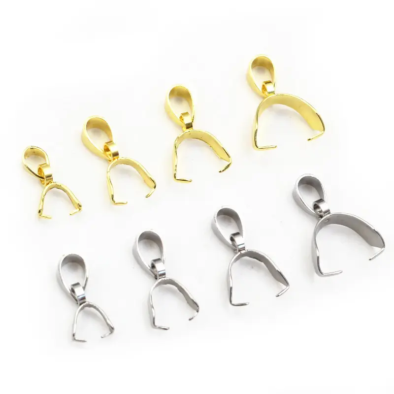 50pcs Stainless Steel Gold Color Pendant Pinch Bail Clasps Necklace Hooks Clips Connector DIY Jewelry Making Finding Accessories