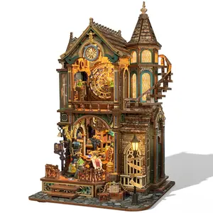 Book Nook Kit Magic Clock Tower 3D Wooden Puzzle for Adults, DIY Miniature House Kit with LED Lights, Creative Home Decor Gift for Display