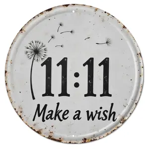 11:11 Make a Wish Metal Sign Angel Number Wall Decor Dandelion Aluminum Plaque Spiritual Manifestation Art for Bedroom Office Zen Room Outdoor Waterproof 8x8in