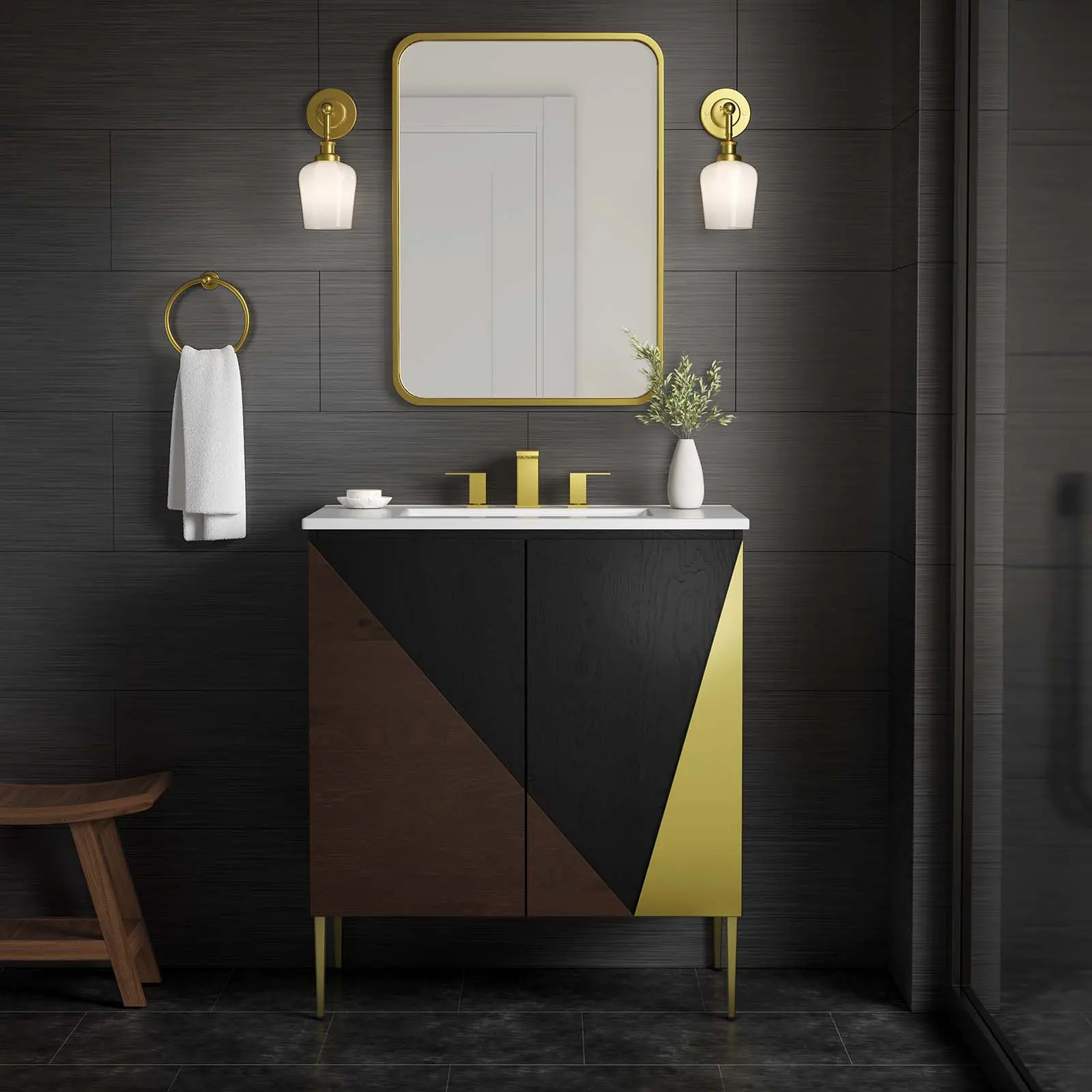 Modway Alchemist 30" White-Black Bathroom Vanity, Modern Bathroom Fixture Set for Home Improvement, Modern Bathroom Fixture Sets