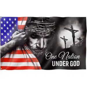 One Nation Under God Flag - Flagwix, Christian Patriotic American Flag With Jesus And Cross, Double Sided Canvas Banner For Outdoor Or Indoor Use, Heavy Duty Waterproof Grommet Flag, Religious US Decor For Home, Church, Veterans Memorial Ha