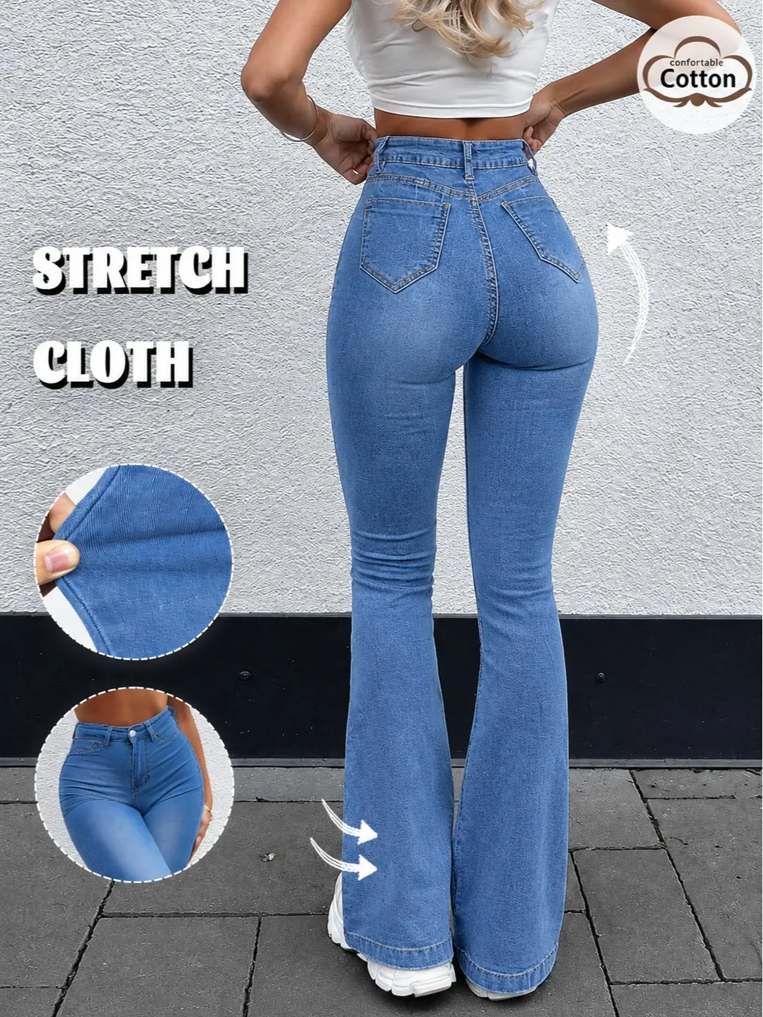 Women's High-Waisted Stretchy Flare Jeans - Butt-Lifting Bootcut Denim Pants for Casual, Party, Everyday Womenswear