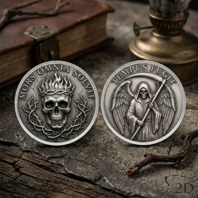 Dark Gothic Skull Themed Commemorative Creative Gift Ornament  Retro Personality Party Decor  Desktop Display & Festive Atmosphere Prop Art Pattern Commemorative Medal 2D Replica Coin