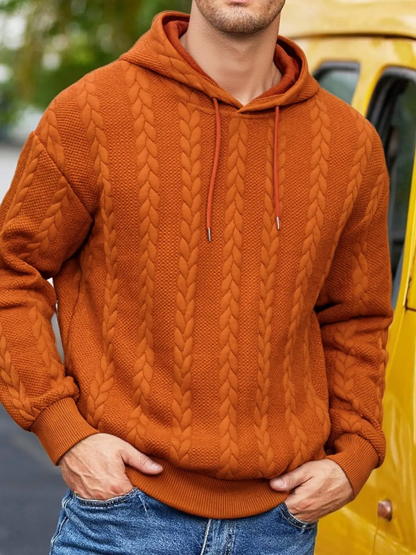 Men's New Casual Fashion Hoodie, Fitted Plain Pure Color Long Sleeve Sweatshirt, Versatile Multi-Color Pullover, European and American Style