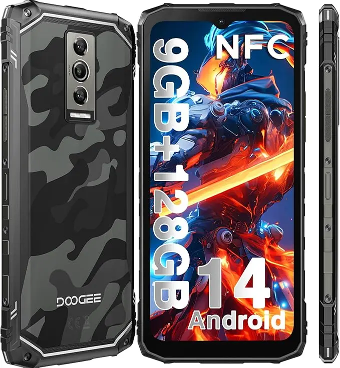 DOOGEE Blade 10 Rugged Smartphone Unlocked Android 14,9GB+128GB/TF 2TB Octa Core Rugged Phone,6.56" HD+ 90Hz Cell Phone,16MP Camera,4G Dual SIM IP68/IP69K Waterproof Phone,Widevine L1/GPS/Face ID