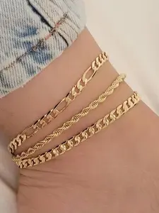 Women's Waterproof Layered Anklet, 18k Gold Plated, Stackable Multi-Layer Foot Chain, Summer Jewelry Gift for Ladies