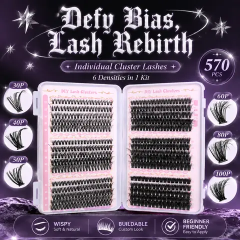 Lash Clusters Book 30D-100D D Curl Fluffy 570PCS Eyelash Extensions Kit for Fairy Lashes & Wispy Manga Lashes Halloween Makeup