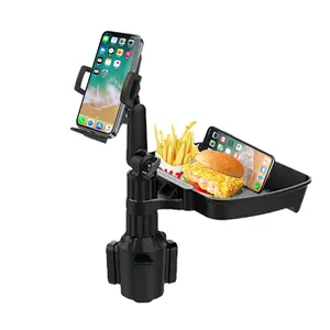 360° Rotatable Car Phone Holder with Cup Holder Tray, Integrated Cup Holders, Car Organizer, Universal Fit for Most Cars, Convenient Drink Food Storage Stand
