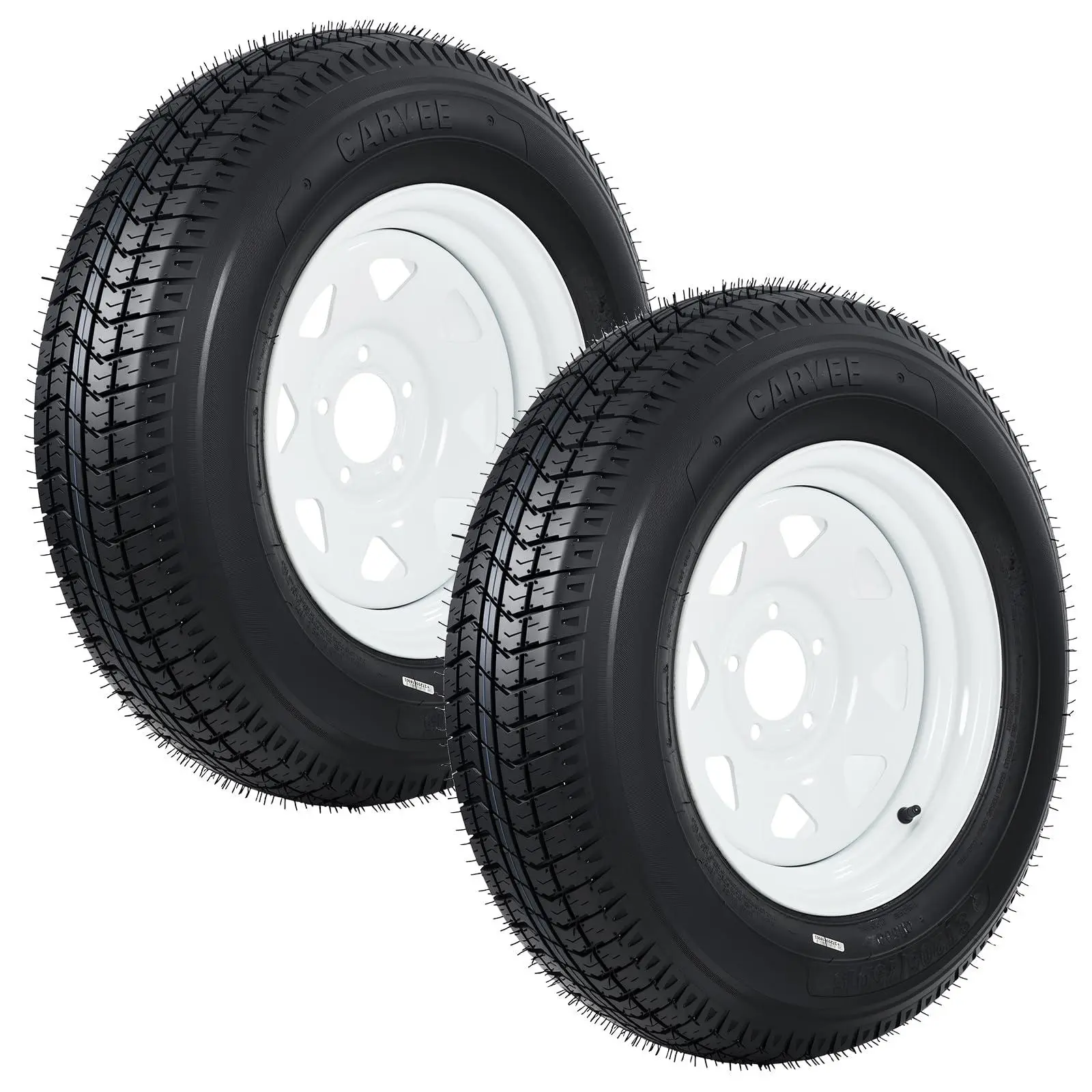 Set of 2 ST205/75D15 Heavy-Duty Trailer Tire and Wheel Assemblies, Load Range C 6PR, 5-Lug White Spoke 15-Inch Wheels for Utility/Boat Trailers, Set Of Two