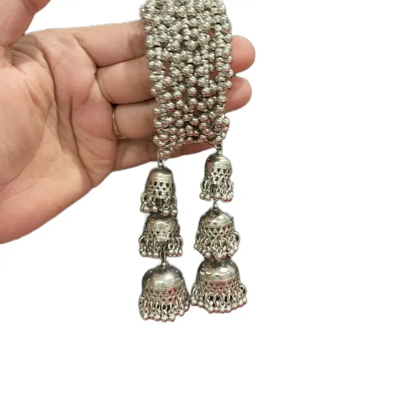 Women's Oxidized Silver Spiral Motif Bangle with Hanging Latkan - Elegant Cultural Authentic Jewelry, Traditional Indian Ethnic Bracelets for Females for 2 Key Events, Cultural Craftsmanship, Elegant Design