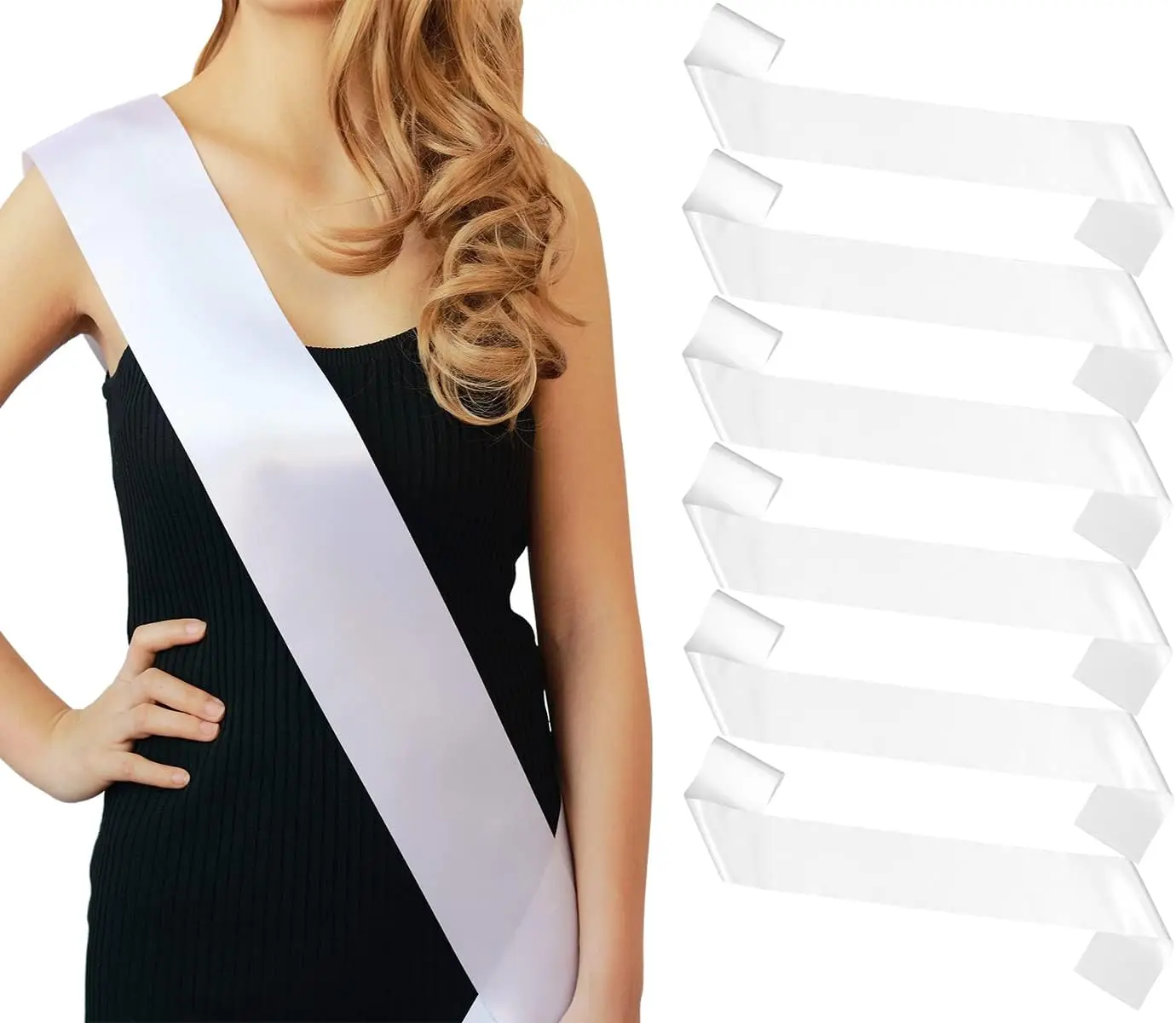 6 Pack Basic White Blank Satin Sashes - 3.7 Inches Width, for DIY Customization, Seniors 2025 Events, Chubby Women, Sash for Proms Homecoming