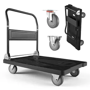 【Summervibes】VEVOR Foldable Push Cart Dolly, 1000 lbs Capacity, Folding Platform Truck with Swivel Wheels, Moving Platform Hand Truck Flatbed Cart, Space Saving Push Handle, for Easy Storage, 35.2 x 23.4 x 33.5 in