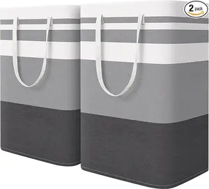 2-piece large laundry basket waterproof independent dirty clothes storage bag foldable high clothes basket with extended handle (gradient gray 75L)