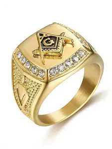 Vintage Masonic Stainless Steel Men's Ring, Engraved Ring, Statement Rings, Street Hip Hop Fashion Accessory, Beautiful Jewelry Valentine's Day Birthday Gift