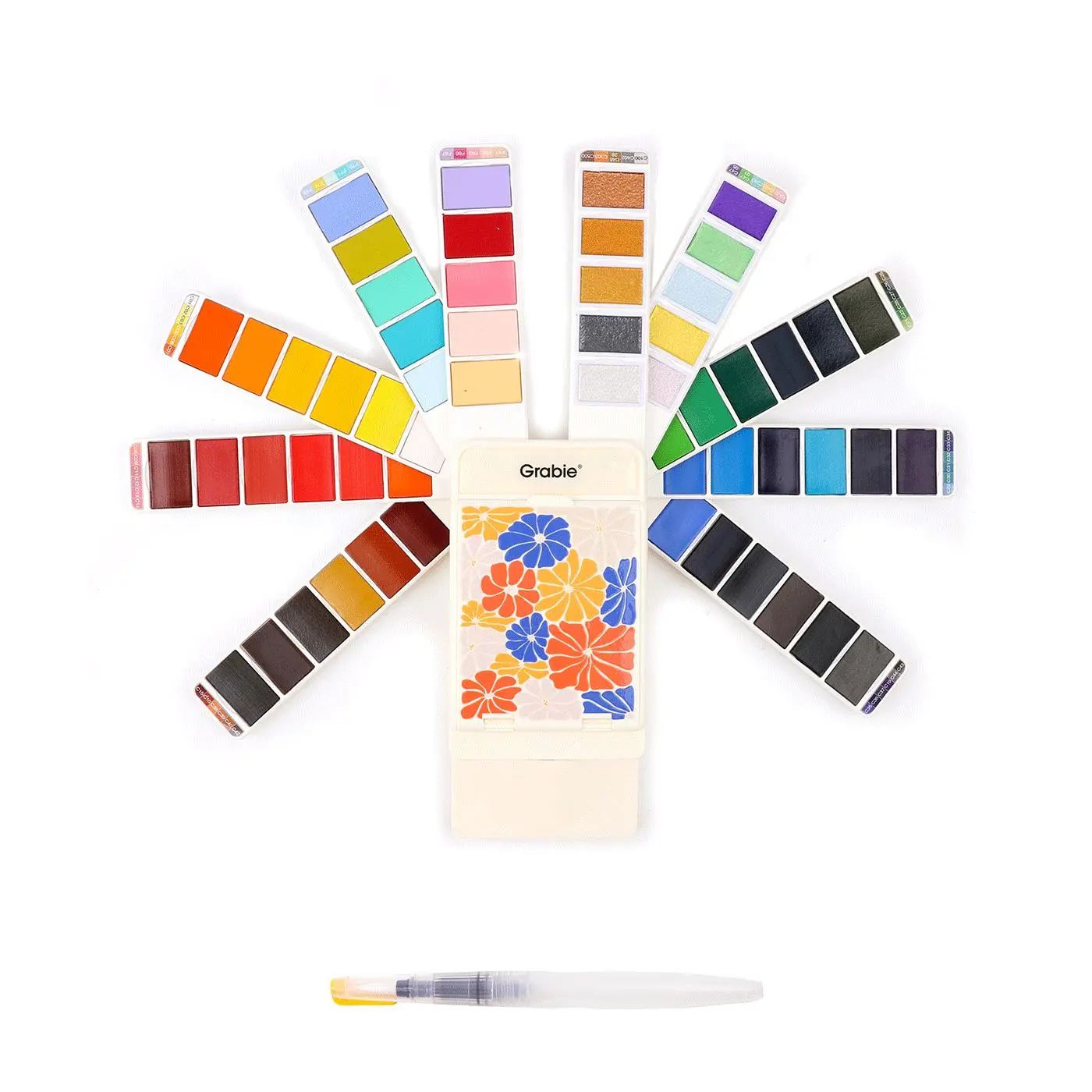 Grabie Foldable Watercolor Set Of 56 with Water Brush - Compact, Portable, Features 10 Metallic Colors, 10 Macaron Shades, 36 Classic Hues, DealsForYouDays
