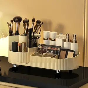 High-End Cosmetic Organizer Box, Large Rotating Makeup Brush Holder, Desktop Storage Case for Lipstick & Powder Puffs