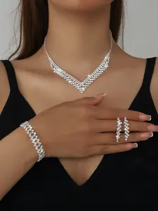 Bride Wedding Jewelry Set, Fashionable New V-Shape Necklace Bracelet Earrings Trio, Elegant Bridal Accessories, Perfect for Weddings, Wedding Sets