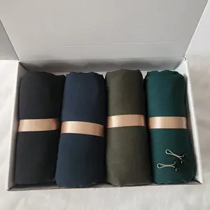 Women's Plain Jersey Head Scarf Set, Breathable & Comfortable Design, Suitable for All Occasions, Includes 2 Scarf Clips, Modest Style