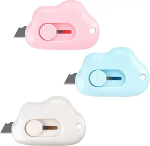 Box Cutters - 3 Pack Retractable Letter Opener Adorable Cloud Tiny Paper Cutter for Key Chain Pocket Bag Package Envelope Mail Letter Box Paper DIY Projects for Girls and Boys Compact Safe & Versatile