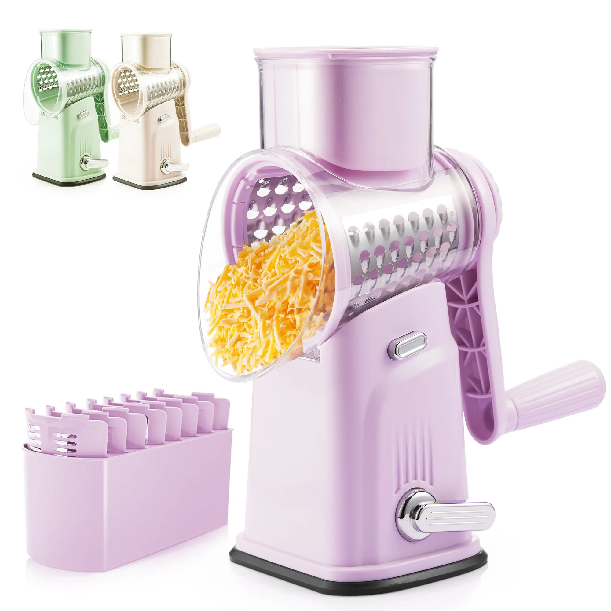 KitExpert Next-Gen Purple Cheese Grater(Larger&Faster),  5 in 1 Rotary Cheese Grater, Mandoline Slicer, Vegetable Chopper, Pink Kitchen, Mother's Day Gift.deals for you. homeessentials