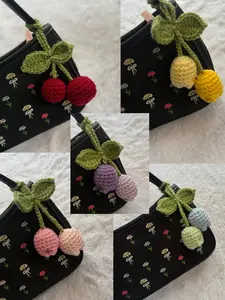 Handmade Crocheted Bag Charm - Tulips - Cherry