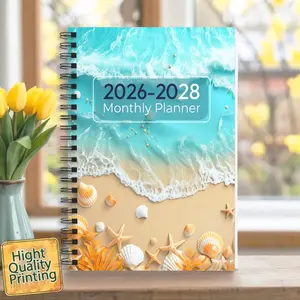 1 Compact Portable Notebook | 2026-2028 Three-Year Monthly Plan Handbook, Workplace Worklog Book with Undated Plan Page, Seashells Planner