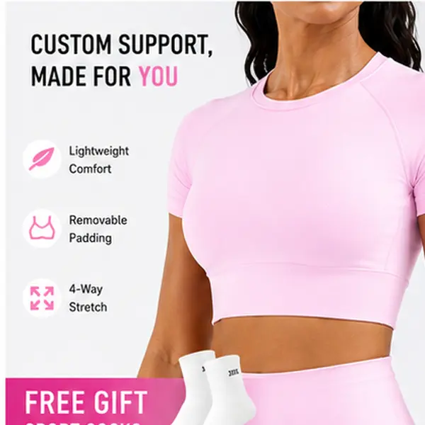 Women's Workout Crop Top with Built-in Bra, Short Sleeve Athletic Shirt, Padded Yoga Top, Compression Gym T-Shirt, Breathable Moisture-Wicking Activewear