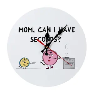 10 Inch Funny Kitchen Wall Clock, "Mom, Can I Have Seconds?" Humorous Cartoon Food Themed Decor, Silent Non-Ticking Battery Operated Wall Art for Dining Room & Family Kitchen