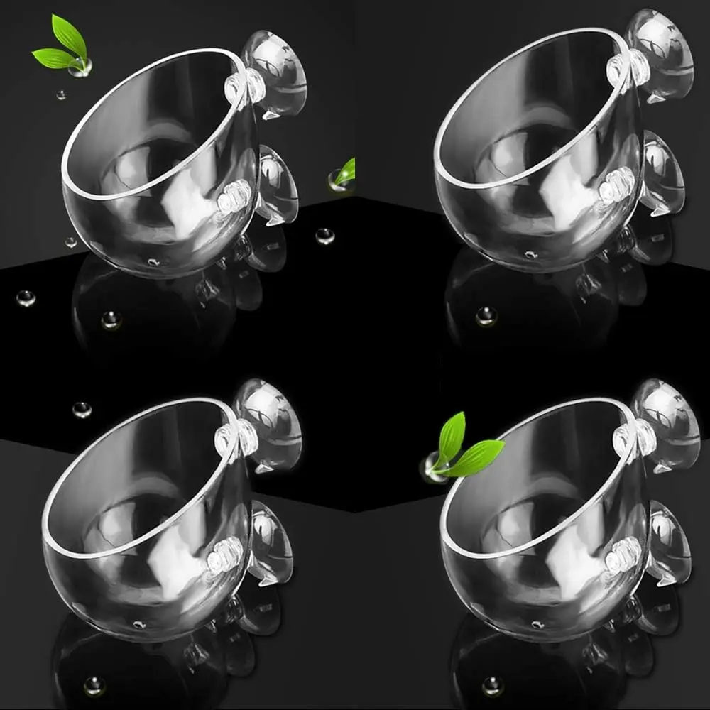 2/4Pcs Crystal Glass Aquatic Plant Pots with Suction Cups - Aquarium Supplies, Double Cups, Plant Support for Freshwater Red Shrimp Fish Tank, Tilted Rim Aquascape Decorations, Vertical Mount