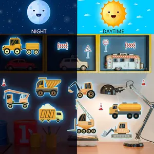 A set of two (20*30cm*2pcs) new architectural tool engineering vehicle blue luminous Glow In The Dark wall stickers, suitable for living room and bedroom decoration background, blue light wall stickers (YCL13501-KN)