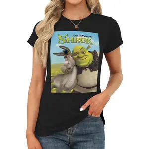 Shrek 1J Women crew neck t-shirts cotton short sleeves slim fit tops casual summer basic t-shirts