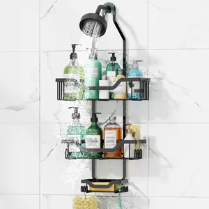 Shower Caddy Hanging 3 Tier Rustproof Organizer with Baskets Soap Basket Hooks for Razor Sponge No Drilling Bathroom Over Showerhead Black Removable Design Large Capacity Premium Material Easy Installation