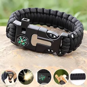3pcs Camouflage umbrella rope survival wristband, survival whistle compass, and flint five in one multi-functional outdoor umbrella rope camping adventure seven core life rope accessory decoration