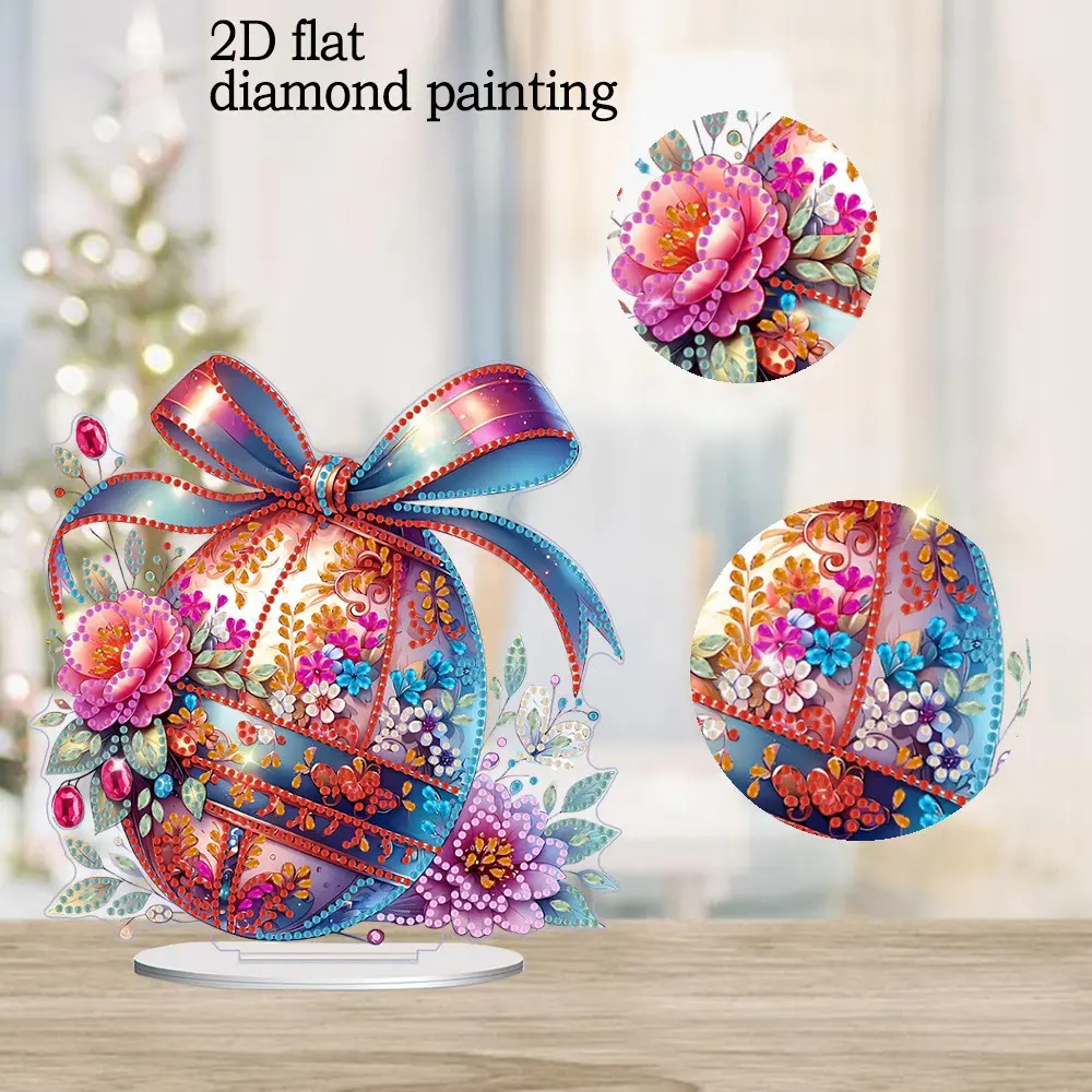 Easter Theme Diamond Painting Decor Set, Acrylic Egg & Flower Desktop Ornament, Includes Tools for Beginners & Lovers, Unique Easter Party Home Decoration